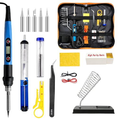 13-in-1 Soldering Iron Kit, 90W Soldering Iron with LED Display & Adjustable Temp, Includes 5 Tips,Desoldering Pump,Stand,Solder Wire,Tweezers, Flux, Soldering Kit for Electronic Repair/DIY