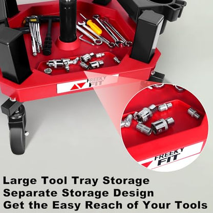 Rolling Shop Stool with Wheels, Adjustable Garage Mechanic Stool Seat Shop Roller Work Chair Mobile Rolling Seat with Tool Tray, 2 Cup Holders, 4" Casters, 350 LBS, Heavy-Duty, Red - color: Red