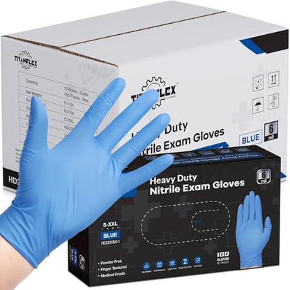 TitanFlex Nitrile Exam Gloves, Blue, 6-mil, Heavy Duty Nitrile Gloves, Mechanic Disposable Gloves, Latex Free, Powder Free - color: Blue(large 1000)