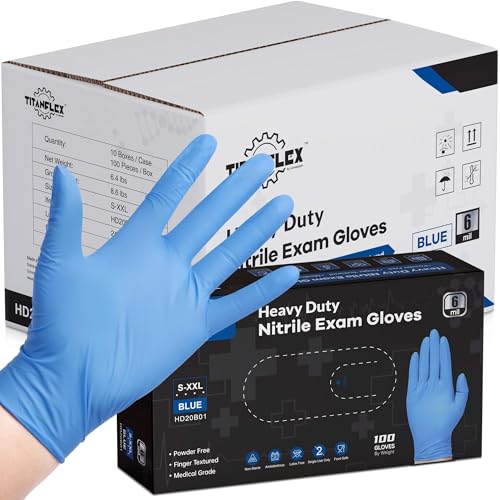 TitanFlex Nitrile Exam Gloves, Blue, 6-mil, Heavy Duty Nitrile Gloves, Mechanic Disposable Gloves, Latex Free, Powder Free - color: Blue(large 1000)