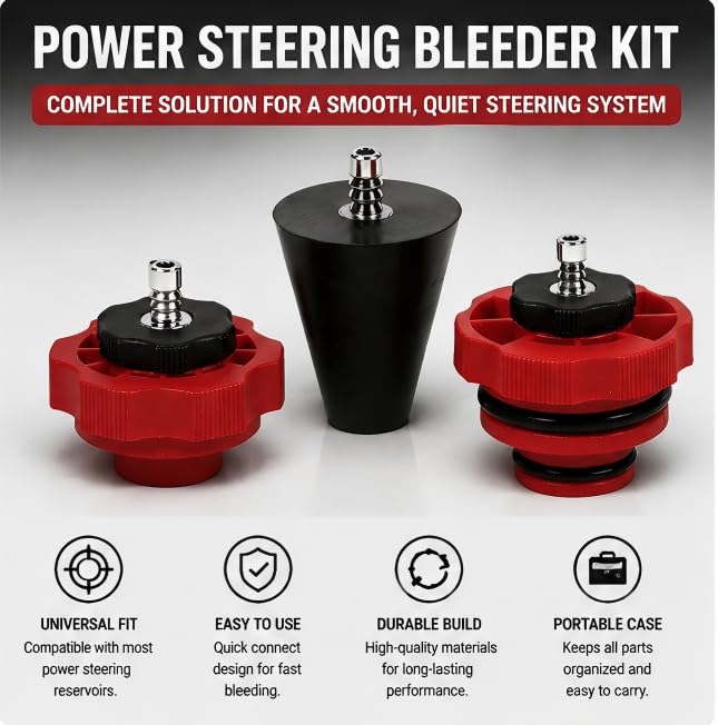 VCC Power Steering Adapter Kit, Power Brake System Steering Bleeder Tools | 3-Piece Ford/GM Adapter Set,Brake System Bleeding Tools for Fluid Exchange Service Air Tight Bleeder
