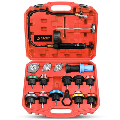 Radiator Pressure Tester Kit, 18PCS Automotive Water Tank Manual Pump Pressure Test Tool and Adapters Work on Cooling System Leak Down Detection for Cars Motorcycles Trucks Airlifts, Red - color: Red Case