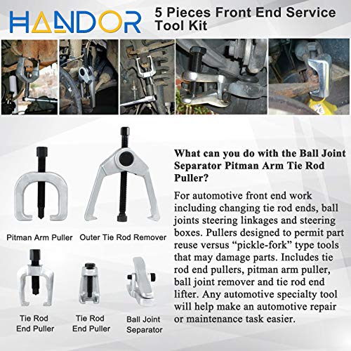Handor Ball Joint Separator, 5-in-1 Mechanic Tools, Pitman Arm Puller, Tie Rod End Removal Tool Set for Front End Service, Splitter Removal Kit