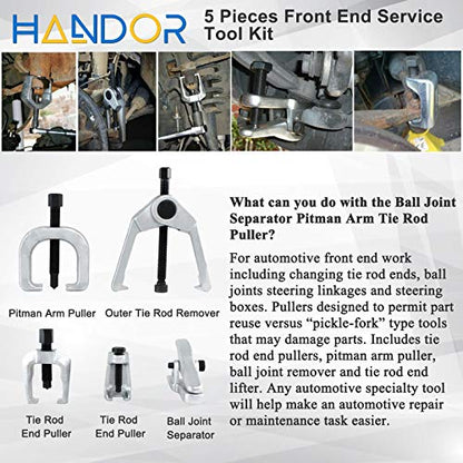 Handor Ball Joint Separator, 5-in-1 Mechanic Tools, Pitman Arm Puller, Tie Rod End Removal Tool Set for Front End Service, Splitter Removal Kit