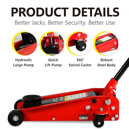 Professional Heavy Duty Hydraulic Floor Jack - Low Profile Steel Racing Jack With Piston Quick Lift Pump, 3 Ton (6,000 lb) Capacity, 5.1"-20" Lifting Range, Red - color: Lift 5.1"-20" 3 Ton(6,000lb) Red Steel