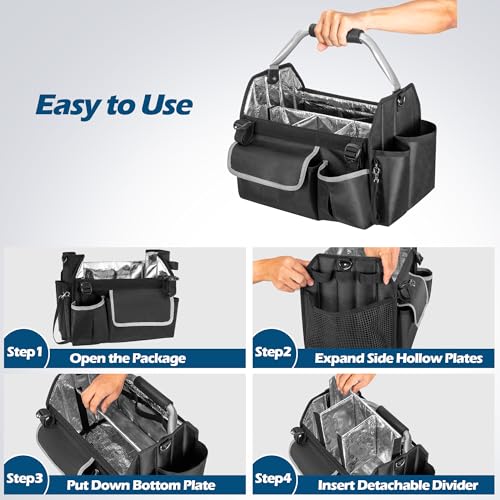HODRANT Wearable Detailing Caddy with Handle & Shoulder Strap | Collapsible Car Care Bag, Detail Carry Organizer with Multi Pockets for Auto Cleaning Supplies & Vehicle Wash Tools, Bag Only