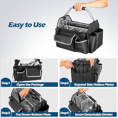 HODRANT Wearable Detailing Caddy with Handle & Shoulder Strap | Collapsible Car Care Bag, Detail Carry Organizer with Multi Pockets for Auto Cleaning Supplies & Vehicle Wash Tools, Bag Only
