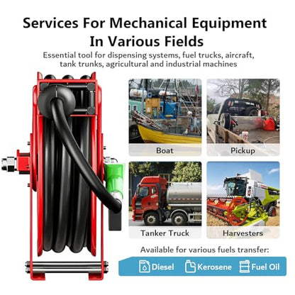 3/4" x 33ft Fuel Hose Reel, Extra Thick Steel, 300PSI Diesel Fuel Transfer Hose, 3/4 Inch Retractable Hose Reel with Fuel Nozzle Working with Pump & Tank - color: Red, size: 3/4" x 33ft