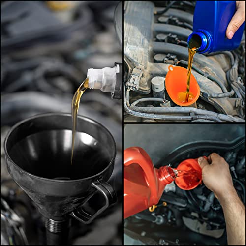 3 Pcs Automotive Funnels Set, Wide Mouth Fuel Funnels,Oil Funnel Set | Plastic Long Neck Oil Funnel,Flexible Right Angle Funnel,with Detachable Spout and Filter forWater/Gasoline/Coolant/EngineOil