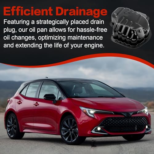 Engine Oil Pan with Drain Plug, Compatible with 2002-2006 Toyota Camry, 2002-2006 Solara, 2009-2013 Corolla, 2009-2013 Matrix, 2001-2007 Highlander, 2004-2005 RAV4, L4 2.4L, Gas 2AZ-FE