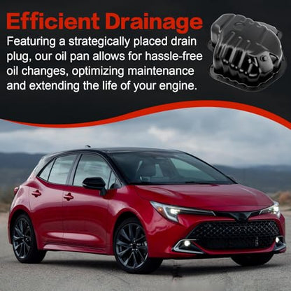 Engine Oil Pan with Drain Plug, Compatible with 2002-2006 Toyota Camry, 2002-2006 Solara, 2009-2013 Corolla, 2009-2013 Matrix, 2001-2007 Highlander, 2004-2005 RAV4, L4 2.4L, Gas 2AZ-FE
