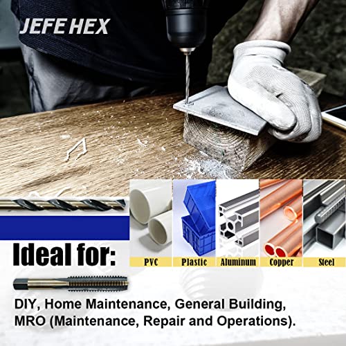 JEFEHEX 18pcs Drill and Tap Set with 1 Piece T-Handle Ratchet Tap Wrench, Tap Range 6-32NC—1/2"-13NC, Black and Gold Premium HSS Jobber Length Drill Bits and Hand Plug Taps with Metal Indexed Box - size: 18PCS SAE