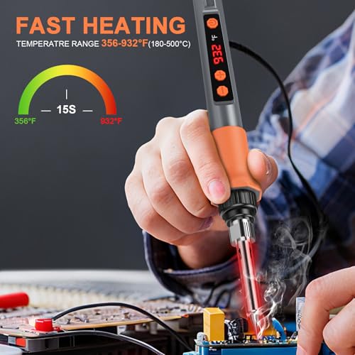 Soldering Iron Kit, 70W Soldering Gun with LED Digital Display, Adjustable Temperature 356-932℉ Solder Kit for Electronics, Includes 5pcs Tips, Stand, Solder Wire, Sponge, Paste, Grey - color: Grey
