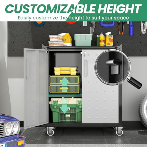 Metal Tool Cabinet,Garage Storage Cabinet System,Wall Cabinet & Locking Rolling Tool Cabinet with Doors and Adjustable Shelves,Steel Tool Cabinets for Home - color: Black/Grey