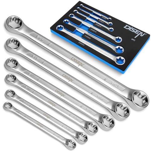 DISEN 6-Piece E-Torx Wrench Set, Double Box End Wrench Set, CR-V Steel, Spanner Set Including E6*E8, E7*E11,E10*E12, E14*E18, E16*E22 and E20*E24 - style: 6PCS
