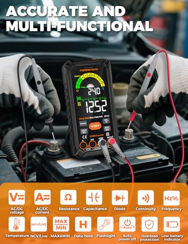 Smart Digital Multimeter Auto-Ranging,10000 Counts True-RMS | POROMETISTO Rechargeable Voltmeter Multimeter with NCV & Capacitance Check,Dual Fuse Electric Tester for HVAC & Automotive