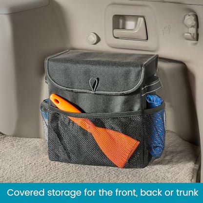 Carganizer Small Car Storage Bin with Lid for Trunk, Front Seat or Backseat | Multipurpose Compact Car Organizer Holds Driving Essentials, Cleaning Supplies, Emergency Items and Pet Needs - size: 9 × 9 × 6 inches