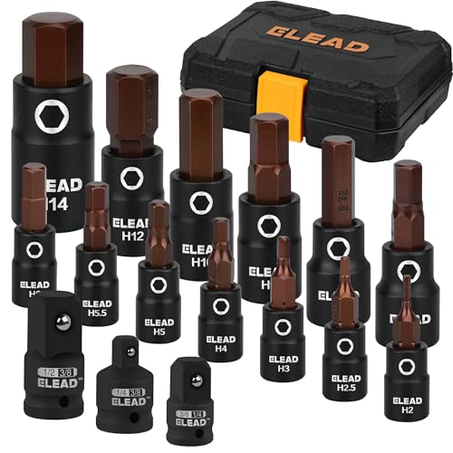 16-Piece Metric Hex Bit Socket Set - Premium S2 Steel 2mm-14mm Allen Socket Set with Socket Adapters, 1/4”, 3/8” and 1/2” Drive | Professional Mechanic Garage Tools - style: Metric Hex