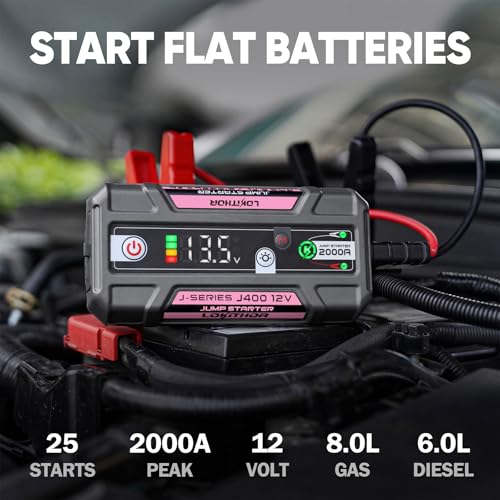 LOKITHOR J400 Jump Starter - 12V 2000A Lithium Battery Jump Pack, Portable Jump Box, Car Starter, Jumper Cables - for Up to 8.0L Gas & 6.0L Diesel Engines | ConnectMax Tech - Smart Digital Display - color: Pink