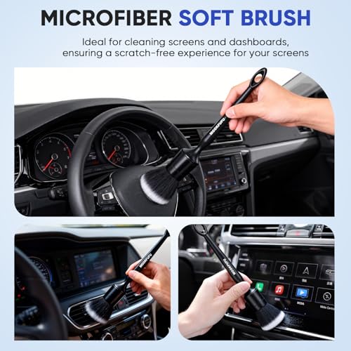 Car Detailing Brush, 6PCS Ultra Soft Boars Hair Car Interior Exterior Detailing Brushes, Scratch-Free Car Cleaning Dust Brush for Dashboard, Emblem, Air Vents, Wheels, Leather Seat - color: Black