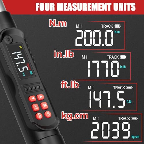 VANPO 1/2 Drive Digital Torque Wrench Set 7.4-147.5 ft.lb, ±2% Accuracy | 10-200 Nm, Electronic Torque Wrench with Sockets & Extension Bar, Buzzer/LED/Vibration Alarm, for Tire Lug Nuts, Auto Repair - size: 1/2-Inch (7.38-147.5 ft.lb/10-200 N.m)