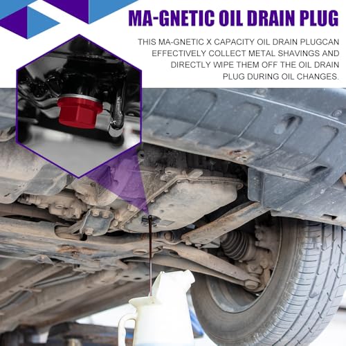 M14×1.5 Magnetic Oil Drain Plug, Transmission Oil Plug, Oil Pan Sump Drain Nut Bolt Screw Repair Kit, Car Magnetic Oil Drain Plug Removal Tool for Honda, Mazda, Suzuki, Jeep, Odyssey - color: Red