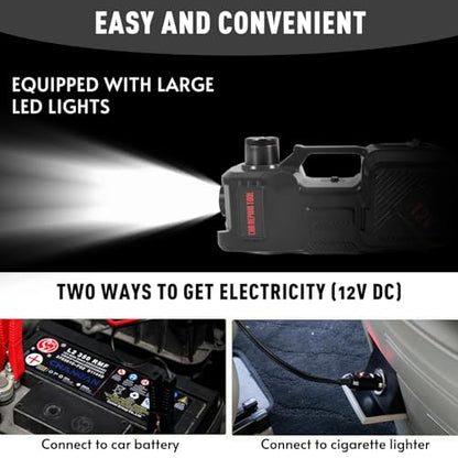 Electric Car Jack Kit 5 Ton 12V Hydraulic Floor Jack with Impact Wrench and Inflatable Pump for SUV Car Emergency Repair Tire Change Kit with LED Light - color: Black With Wrench