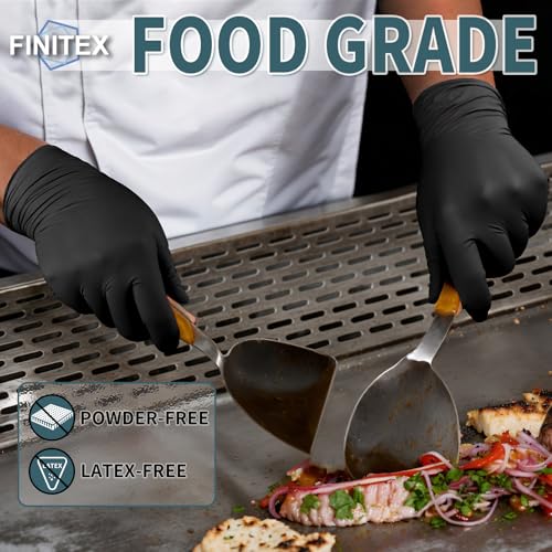 FINITEX - Black Nitrile Disposable Gloves, 5mil, Powder-free, Medical Exam Latex-Free 100 PCS For Examination Home Cleaning Food Glove (Medium) - size: Medium
