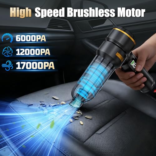 Car Vacuum Portable Cordless, 17000PA Cordless Handheld Car Vacuum Rechargeable, Brushless Motor with Digital Display, Mini Small Vacuums Cleaner for Office Desk Home Kitchen Car Pet Hair, Travel