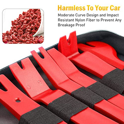 GOOACC 19Pcs Trim Removal Tool Set with Storage Bag | Fastener Clip Removers Auto Plastic Trim Tools Upholstery Pliers & Terminal Tools for Car Panels Audio Systems Red - color: Red