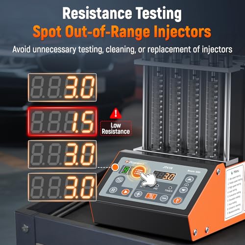 FOXWELL JT410 Fuel Injector Tester & Cleaner Machine, 4-Cylinder Ultrasonic Injector Cleaner with Heating, Featuring Visual Spray Pattern & Flow Rate, Resistance & Leak Test for 12V Injectors
