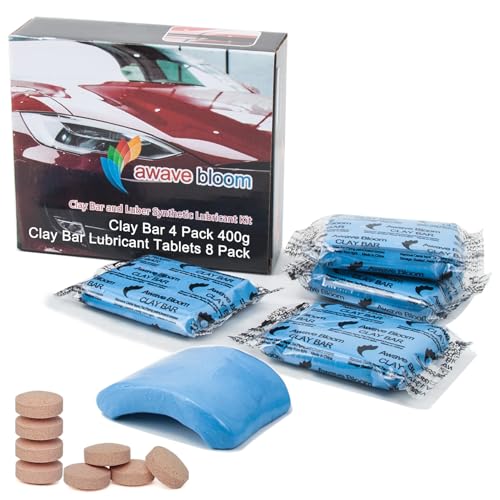 awave bloom Car Clay Bars Auto Detailing 400g and Clay bar Lubricant Tablets 8 Pack(1pcs=16 oz) Clay bar kit for Car Detailing Damage Free Cleaning - style: 4 Bar+Lubricant Tablets 8 Pack(Blue)
