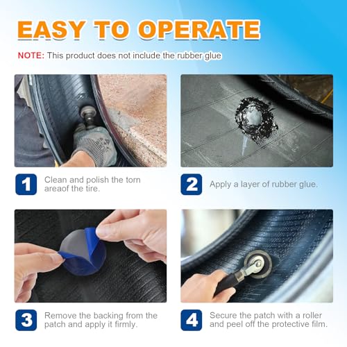 90 Pieces Tire Patches 32mm/42mm/58mm with Tire Patch Roller, Tube Patch Repair Kit, Tire Patch Kit Heavy Duty for Car, Truck, Motorcycle & Bike
