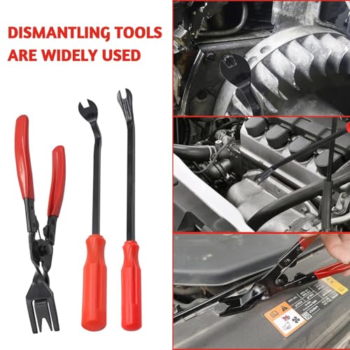 3 Pcs Auto Trim Removal Tool Set,Clip Remover Tool,Auto Clip Pliers Set and Fastener Remover,Car Trim Rivet Removal Pry Tool Repair Kit,with Storage Bag for Car Door Panel Dashboard,Red