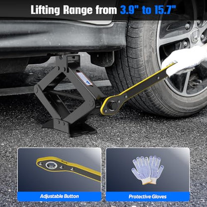 Car Jack Kit, 3 Ton (6614 lbs) Scissor Jack for Car, SUV, MPV | Alloy Steel Heavy Duty Scissor Car Jack, Portable Garage Tire Change Repair Tool, Outdoor Car Emergency Kit - size: 3T