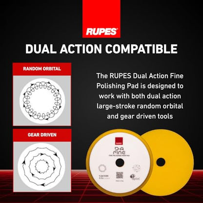 RUPES 9.DA150M Pack of 24 Yellow D-A Fine Finishing Foam Pads 150mm | Ideal for Paint Correction & Gloss Enhancement | Moderate to Fine Defect Removal | Compatible with 5" Backing Plate - size: Fine 150mm, style: Pack of 24