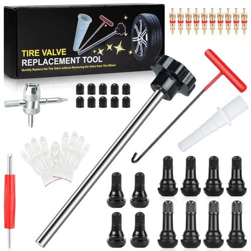 Lettry 38Pcs Quick Change Tire Valve Stem Core Tool Kit, TR412 TR413 TR414 Valve Replacement Tools, 8-Way Valve Tool Set for Car, ATV, Truck, Lawn Mower & Small Trailer, Fix Leaky Tire Valves