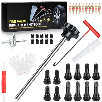 Lettry 38Pcs Quick Change Tire Valve Stem Core Tool Kit, TR412 TR413 TR414 Valve Replacement Tools, 8-Way Valve Tool Set for Car, ATV, Truck, Lawn Mower & Small Trailer, Fix Leaky Tire Valves