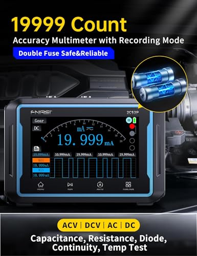 FNIRSI 2C53P Handheld Tablet Oscilloscope Multimeter DDS Signal Generator 3 in 1, 2CH Automotive Oscilloscope Multimeters with 50Mhz Bandwidth, 19999 Counts, 250MS/s Sampling, 4.3 inch Touch Screen