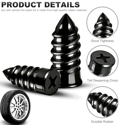 [2026 Upgraded] 30pcs Tire Repair Rubber Nail, Vacuum Tire Repair Screw Plug Kit, Self-Service Quick Tire Plug for Car, Motorcycle, Lawn Mower, ATV, Scooter- Professional No-Glue Emergency Flat Repair