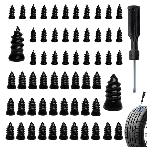61 PCS Tire Repair Screws, Professional Tire Plugs Screw Type with a Screwdriver, Tire Repair Screws, Self-Service Screw in Tire Repair Plugs, Tire Plug Kit for Car, Motocycle, Truck, Tractor