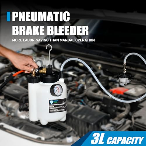 SMOTIVEPRO 3L Pneumatic Pressure Vacuum Brake Bleeder Kit, One Man Professional Brake Bleeder Kit with 1L Catch Bottle & 3 Adapters for Most Brake Mast Cylinder Reservoirs