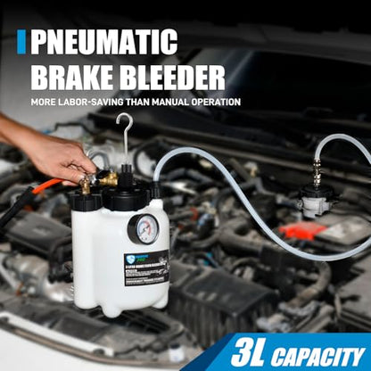 SMOTIVEPRO 3L Pneumatic Pressure Vacuum Brake Bleeder Kit, One Man Professional Brake Bleeder Kit with 1L Catch Bottle & 3 Adapters for Most Brake Mast Cylinder Reservoirs