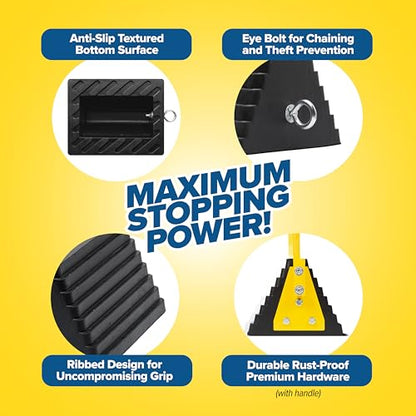 Vergo Industrial Extra Large Wheel Chock 2-Pack - Heavy Duty Molded Rubber XL Wheel Chock for Trucks, Trailers, RVs or Large Freight Equipment - Max Weight Capacity 20 Tons / 40,000 lbs (No Handle) - style: No Handle (2pack)