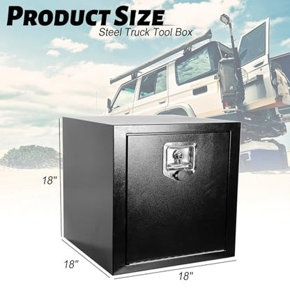 Heavy Duty Steel Plated Underbody Truck Tool Box with T-Handle Lock, Waterproof Tongue Box for Storage with Smooth Surface for Truck, Pickup, RV, Trailer - Black, 18" x 18" x 18" Inch - size: 18" x 18" x 18"