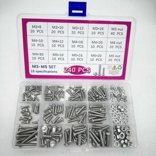 Button Head/Hex Socket/Phillips Flat Head Screws Assortment - Furniture, Auto, Home Repair Fastener Kit (240PCS M3 Semi-Circular Hexagon Screws Set) - color: 240PCS M3 Semi-Circular Hexagon Screws Set