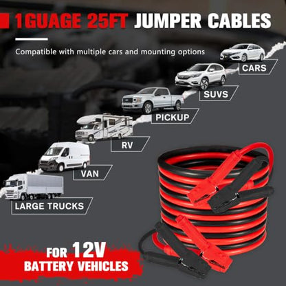 FIERYRED 1 Gauge 25 FT Quick Connect Jumper Cables, 1000A Heavy Duty Booster Cables with Travel Bag，Battery Jumper Cable for Truck, Diesel Trucks, SUV and Car - size: 1 Gauge 25 FT