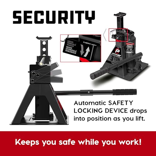 POWERBUILT 3 Ton All-in-One Hydraulic Bottle Jack and Jackstand in One, Compact, Wide Base, 11-21 Inch Range, Eliminates Jackstands, for Trucks, SUVs, RVs, Trailers, ASME, Not for Sedans - 640912 - color: gray