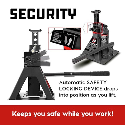 POWERBUILT 3 Ton All-in-One Hydraulic Bottle Jack and Jackstand in One, Compact, Wide Base, 11-21 Inch Range, Eliminates Jackstands, for Trucks, SUVs, RVs, Trailers, ASME, Not for Sedans - 640912 - color: gray