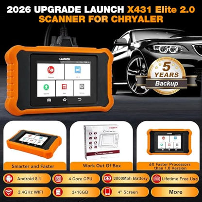 Launch X431 Elite 2.0 Bidirectional Tool Fit for Chrysler for Dodge for Jeep, 2026 Upgrade Full System Diagnostic Code Reader, 100+ Resets, AutoVIN, FCA Autoauth, Lifetime Free Update